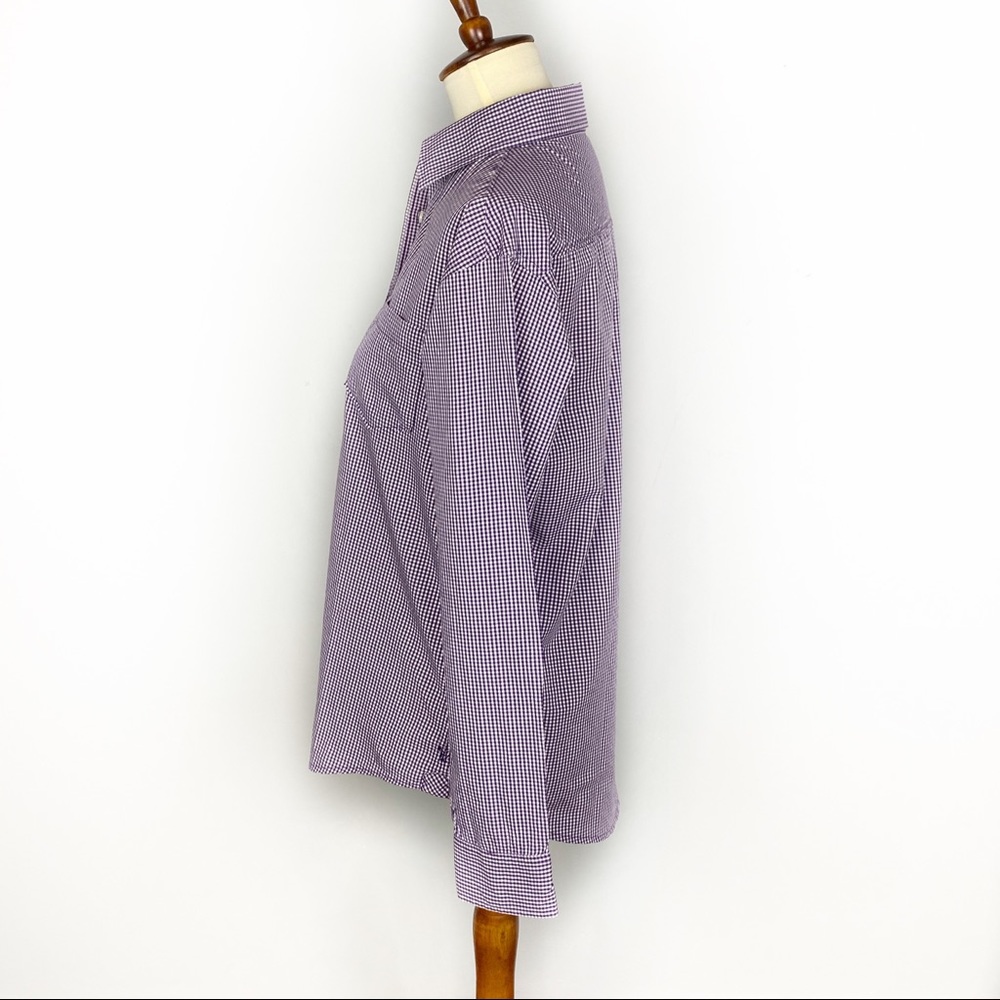 American Eagle Boyfriend Fit Purple Gingham Button Up Long Sleeve Shirt Small - Picture 3 of 8